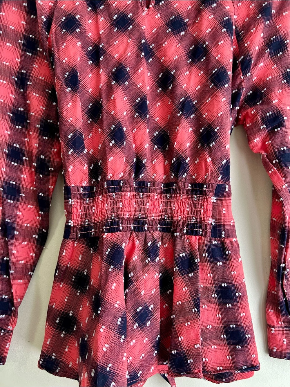 Sundance Tie Waist Peplum Long Sleeve Plaid Blouse - Picture 4 of 6